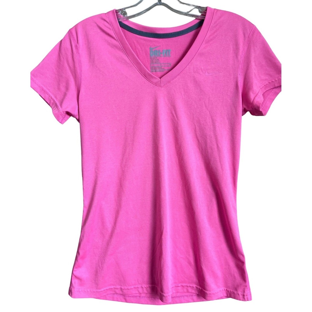 Nike TShirt Womens Small Pink DriFit Short Sleeve Vneck Athleisure Barbiecore